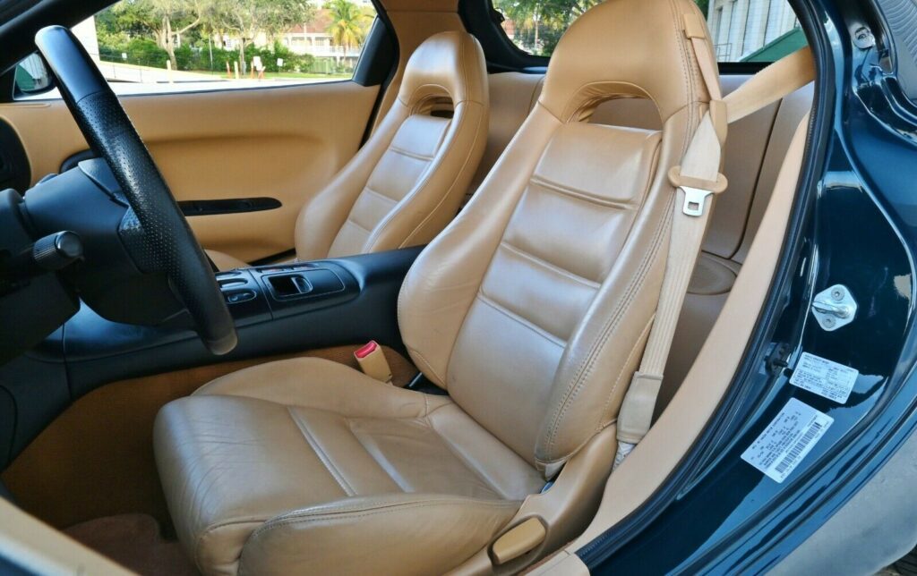 Tan leather bucket seats of Montego Blue 1993 Mazda RX-7 Touring 